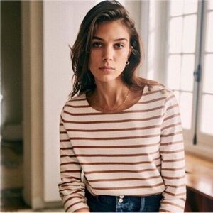 Sezane COLETTE MARINIÈRE, Ecru, Camel, Size Small, Good Condition